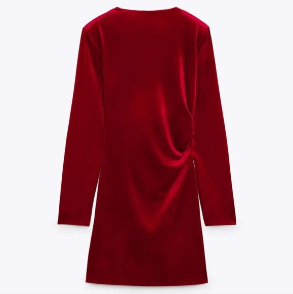 Draped Velvet Red Dress Size XS - Picture 6 of 8